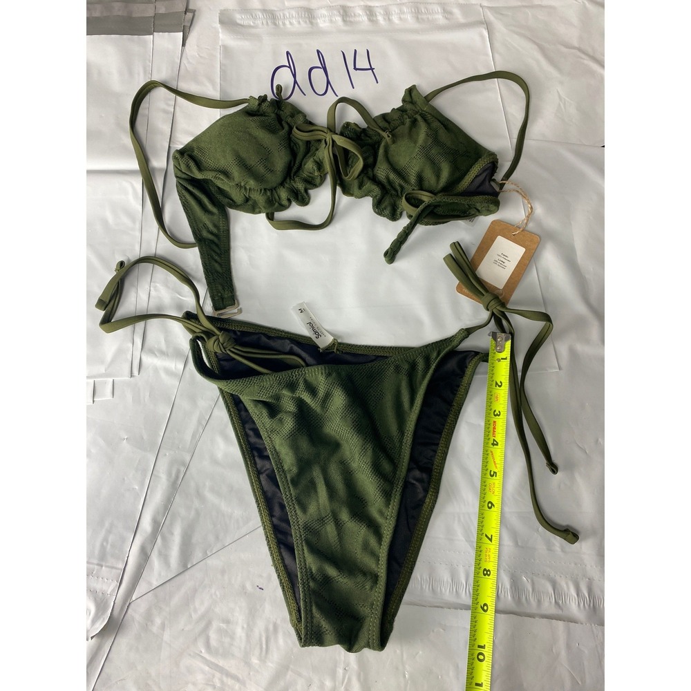 Samiol Womens‎ Green Textured Bikini Set Size M Tie Side Ruched 2 Piece